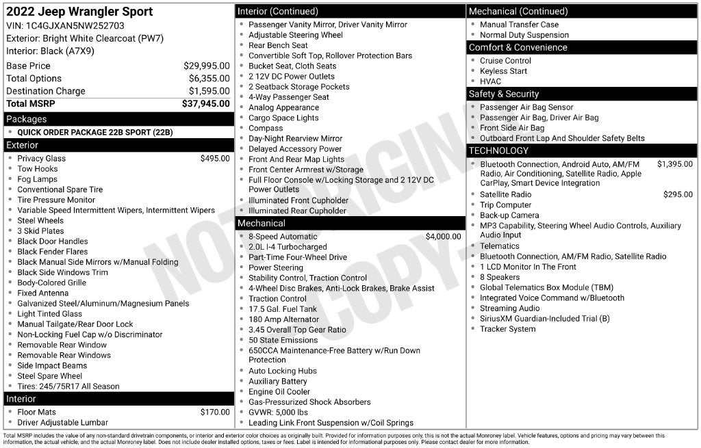 2022 Jeep Wrangler Sport