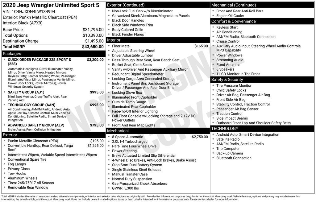 2020 Jeep Wrangler Unlimited Sport S