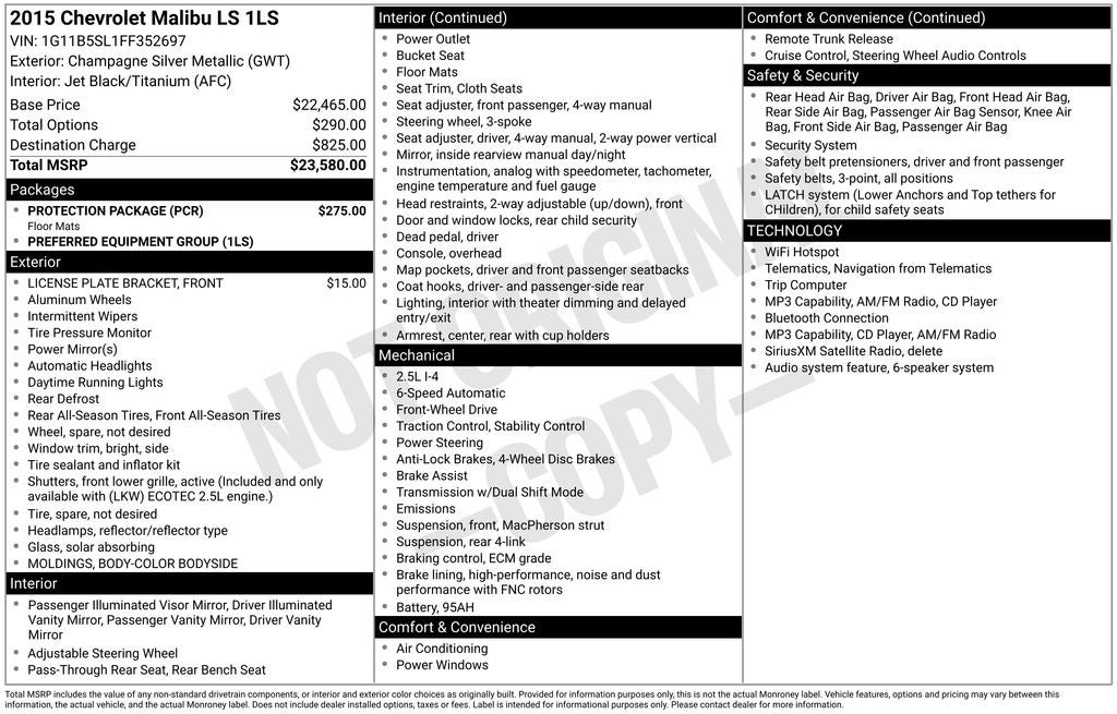 2015 Chevrolet Malibu LS 1LS
