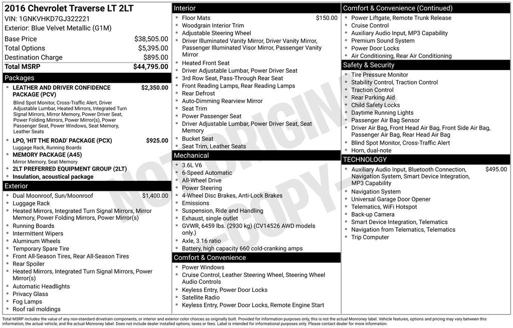 2016 Chevrolet Traverse 2LT 2LT
