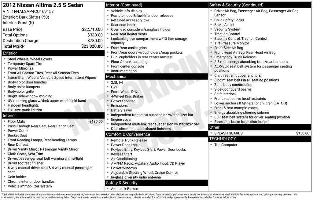2012 Nissan Altima 2.5 S