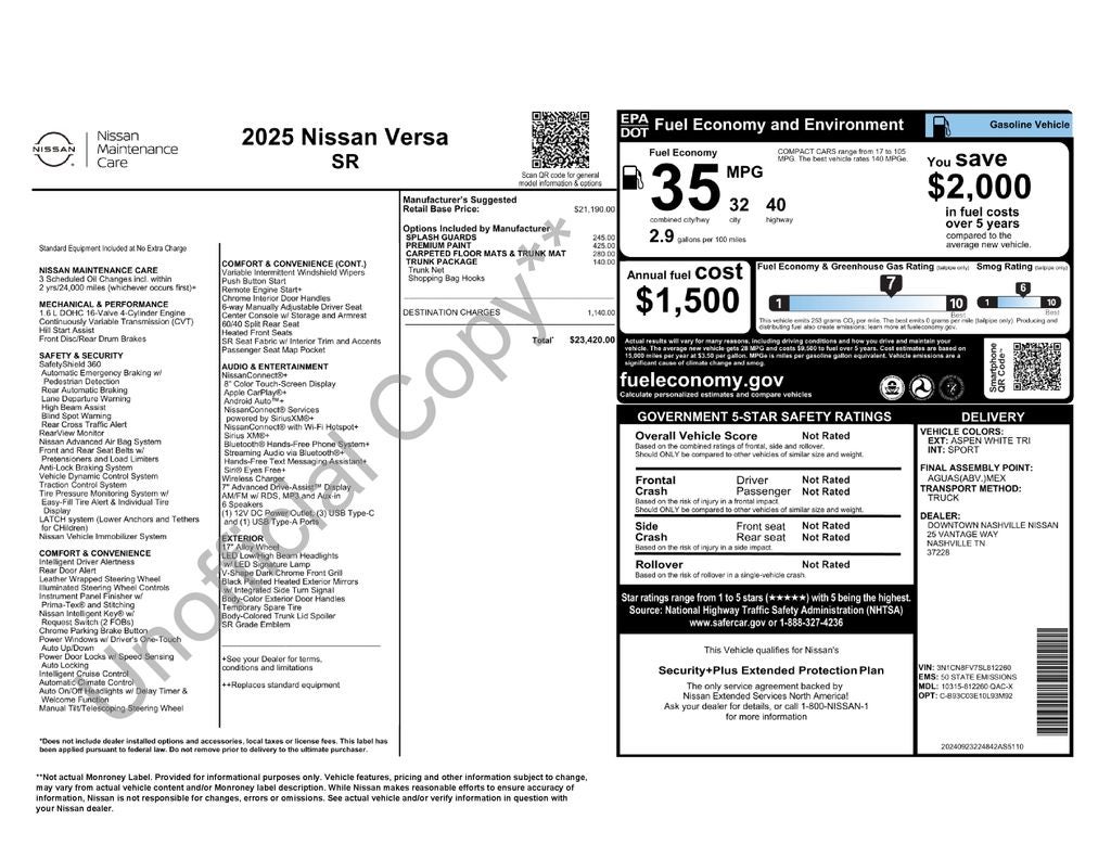 2025 Nissan Versa 1.6 SR