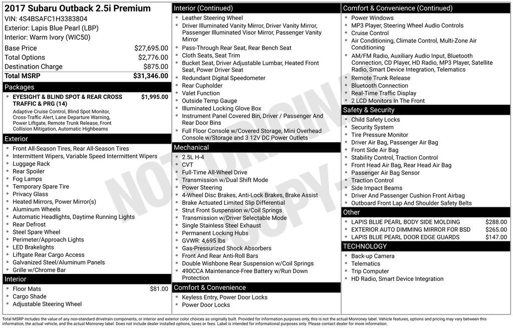 2017 Subaru Outback 2.5i Premium