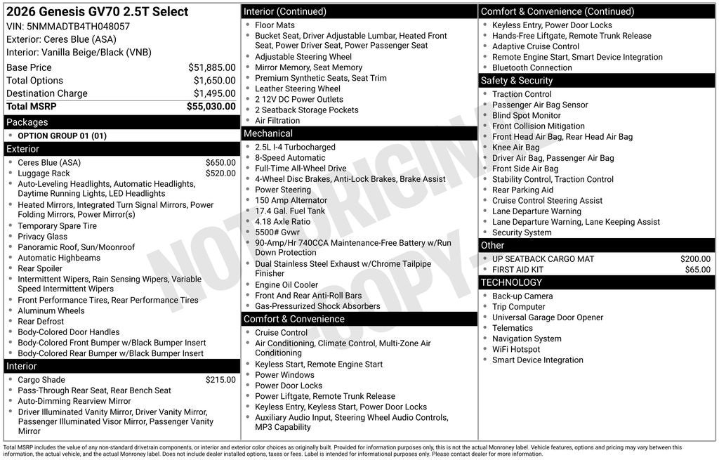 2026 Genesis GV70 2.5T Select