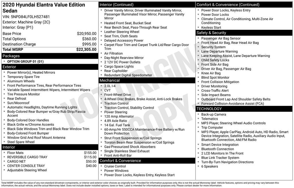 2020 Hyundai Elantra Value Edition
