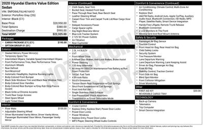2020 Hyundai Elantra Value Edition