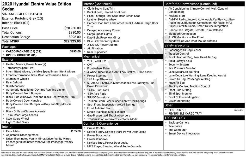 2020 Hyundai Elantra Value Edition