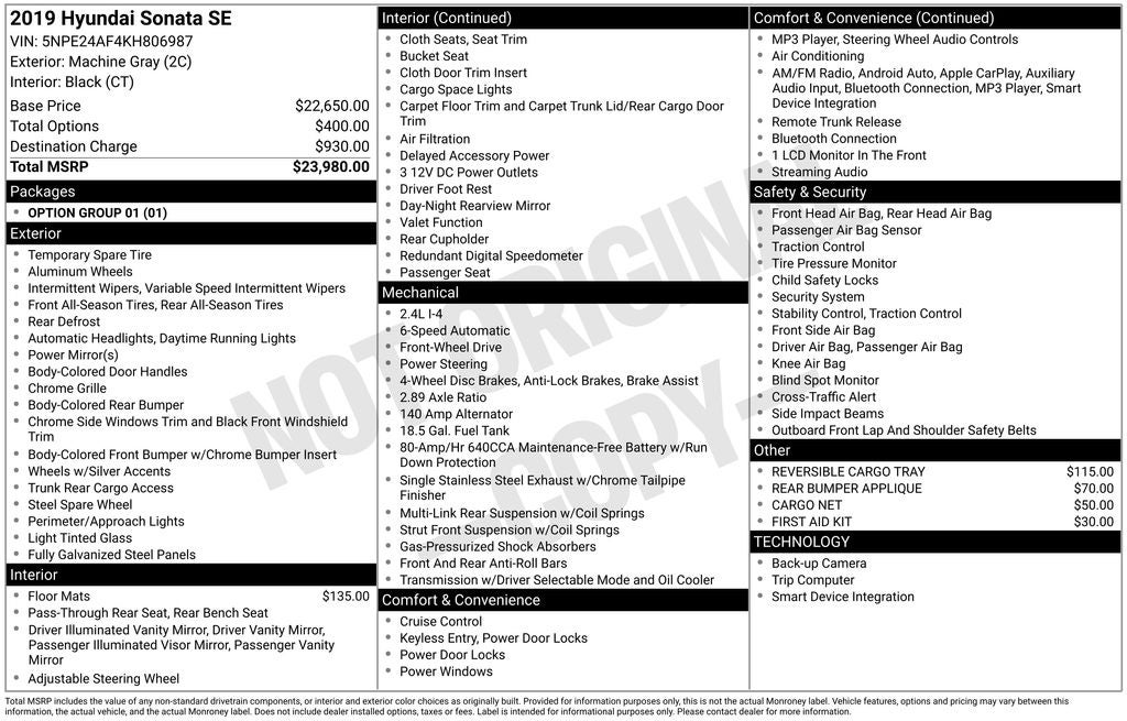 2019 Hyundai Sonata SE