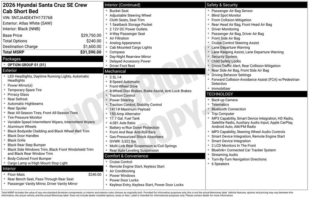 2026 Hyundai Santa Cruz SE