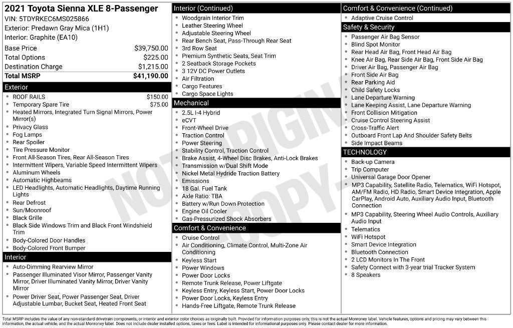 2021 Toyota Sienna XLE 8 Passenger