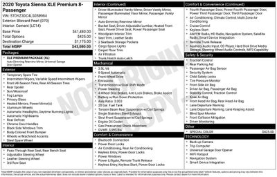 2020 Toyota Sienna XLE Premium 8 Passenger