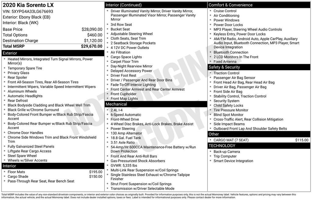 2020 Kia Sorento LX