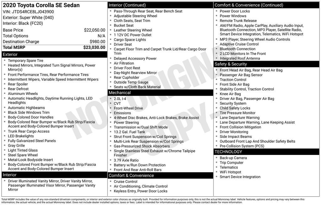 2020 Toyota Corolla SE