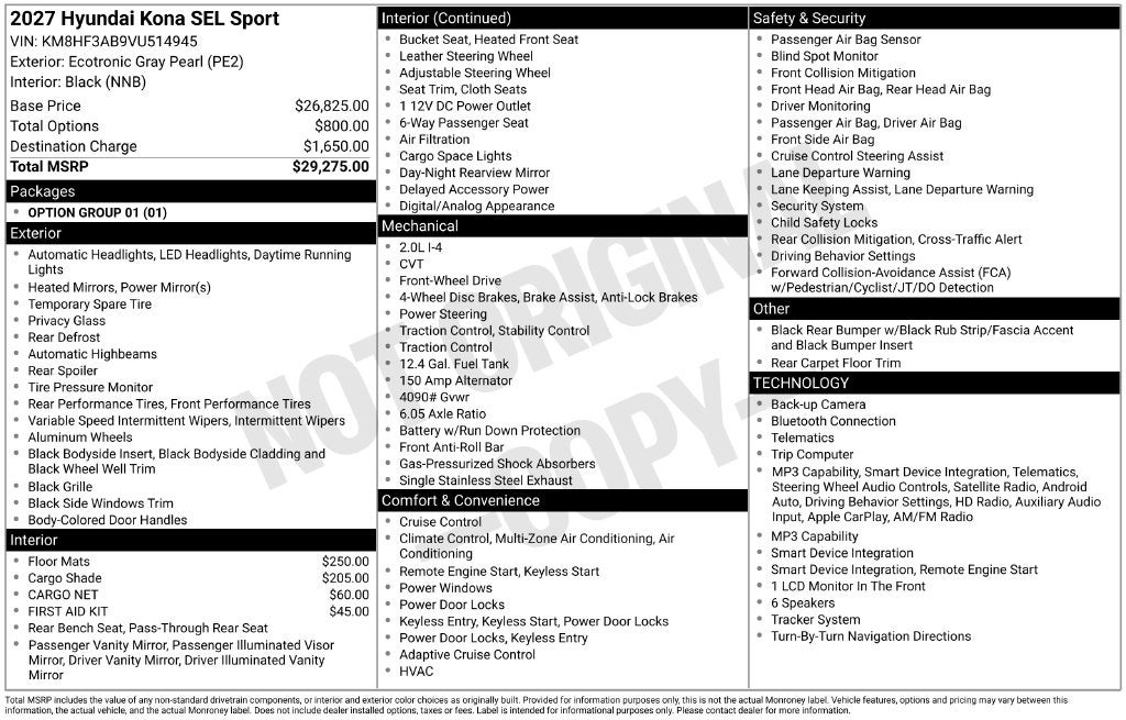 2027 Hyundai Kona SEL Sport