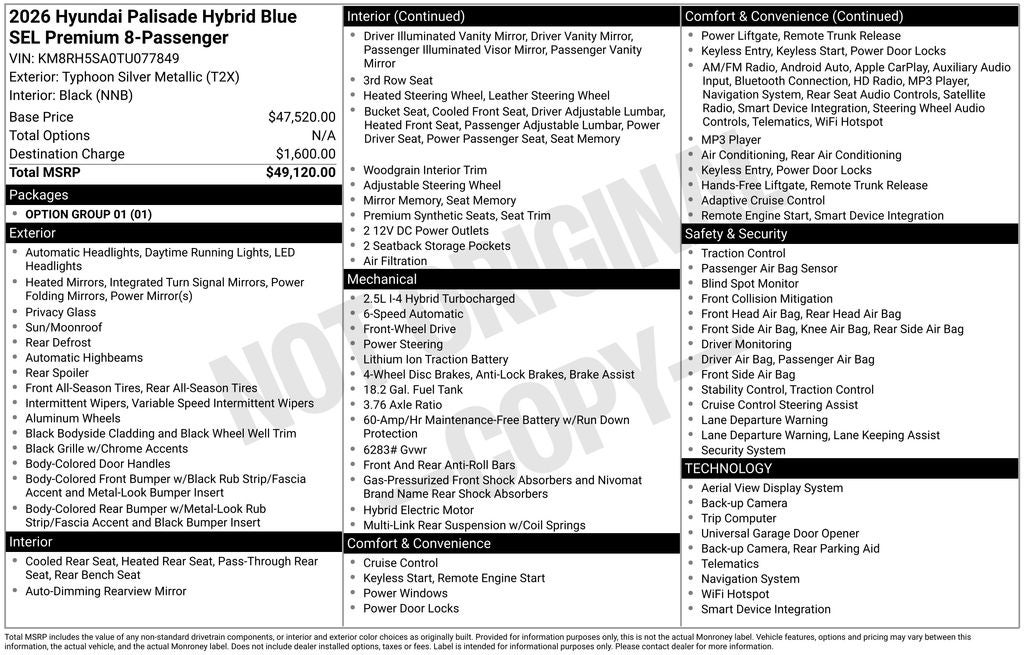 2026 Hyundai Palisade Hybrid Blue SEL Premium 8 Passenger