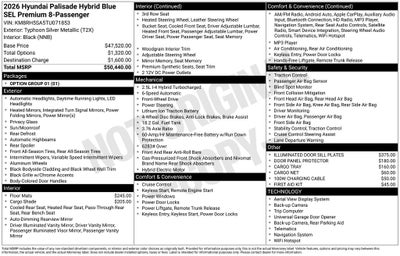 2026 Hyundai Palisade Hybrid Blue SEL Premium 8 Passenger