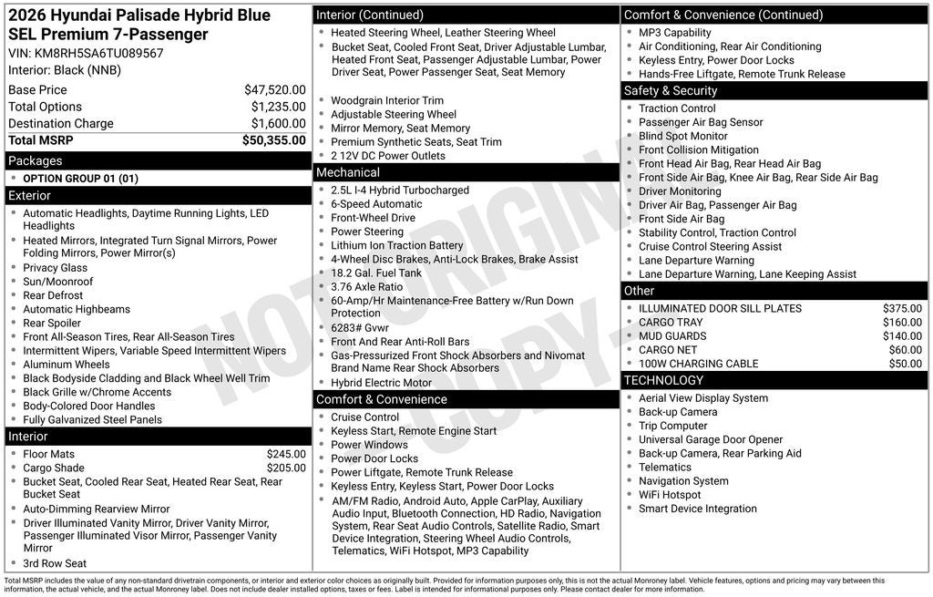 2026 Hyundai Palisade Hybrid Blue SEL Premium 7 Passenger