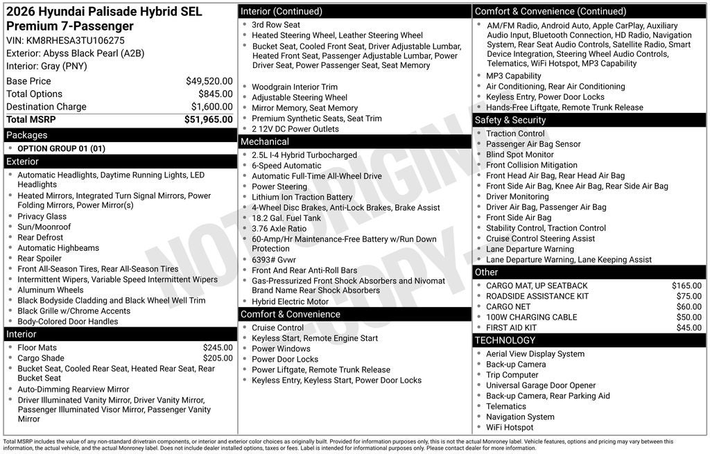 2026 Hyundai Palisade Hybrid SEL Premium 7 Passenger