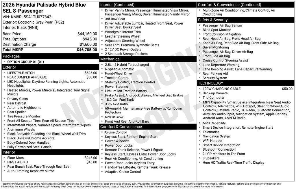 2026 Hyundai Palisade Hybrid Blue SEL 8 Passenger