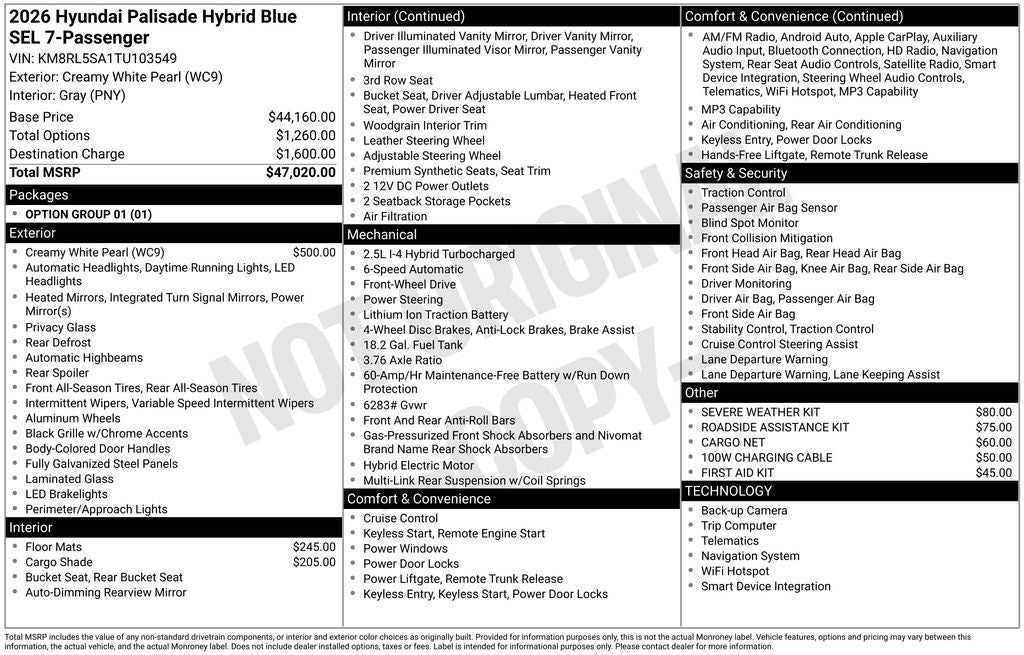 2026 Hyundai Palisade Hybrid Blue SEL 7 Passenger