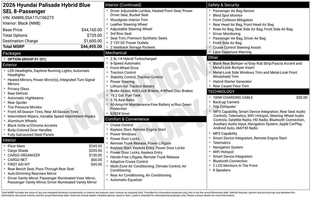 2026 Hyundai Palisade Hybrid Blue SEL 8 Passenger