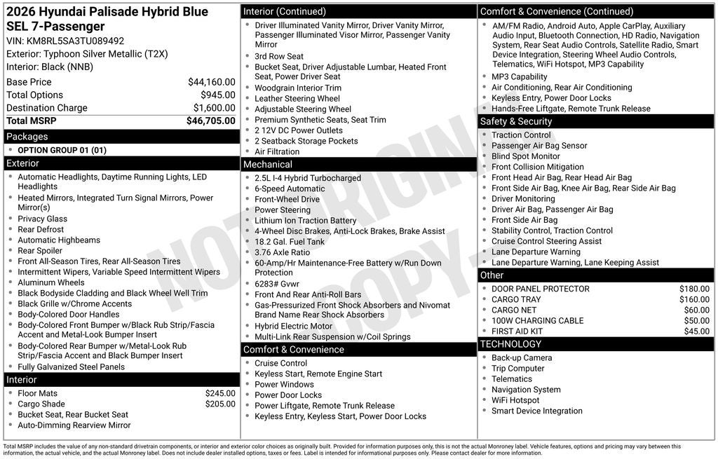 2026 Hyundai Palisade Hybrid Blue SEL 7 Passenger