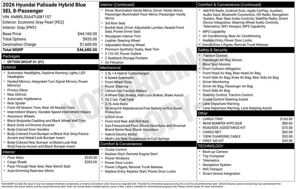 2026 Hyundai Palisade Hybrid Blue SEL 8 Passenger