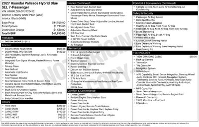 2027 Hyundai Palisade Hybrid Blue SEL 7 Passenger