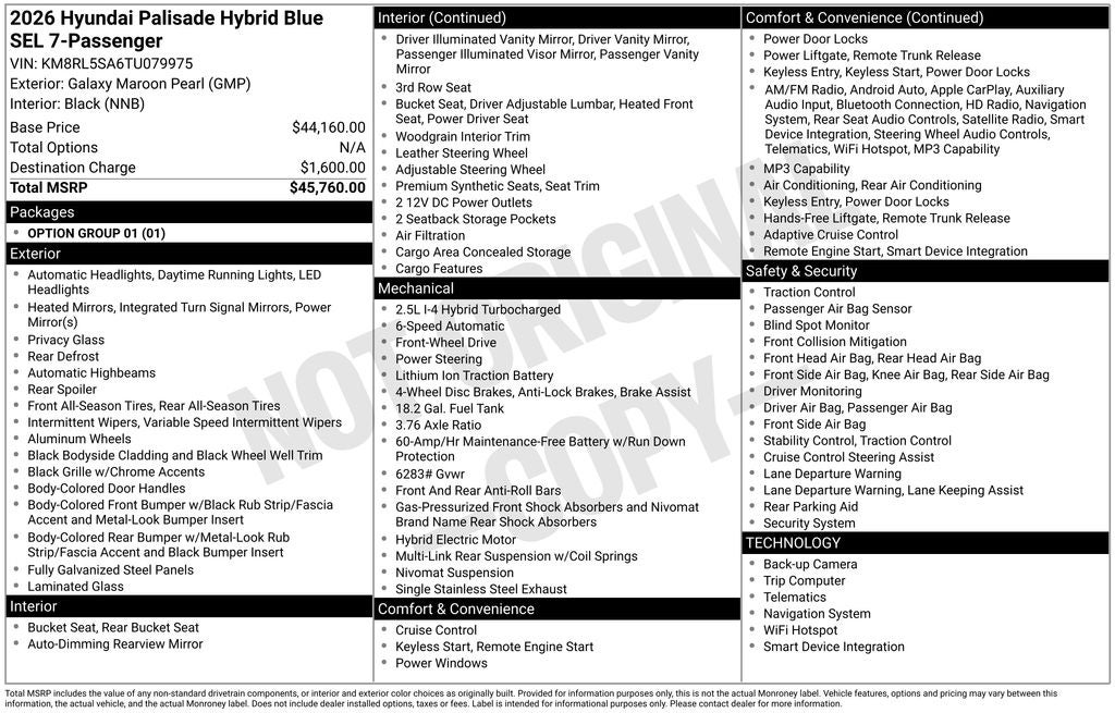 2026 Hyundai Palisade Hybrid Blue SEL 7 Passenger