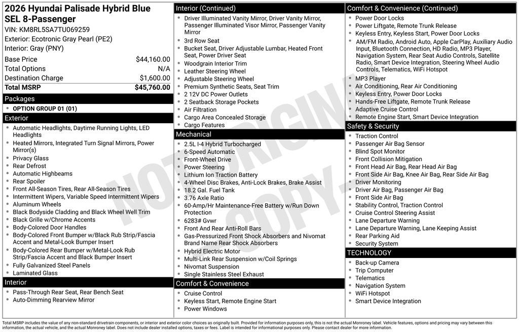2026 Hyundai Palisade Hybrid Blue SEL 8 Passenger