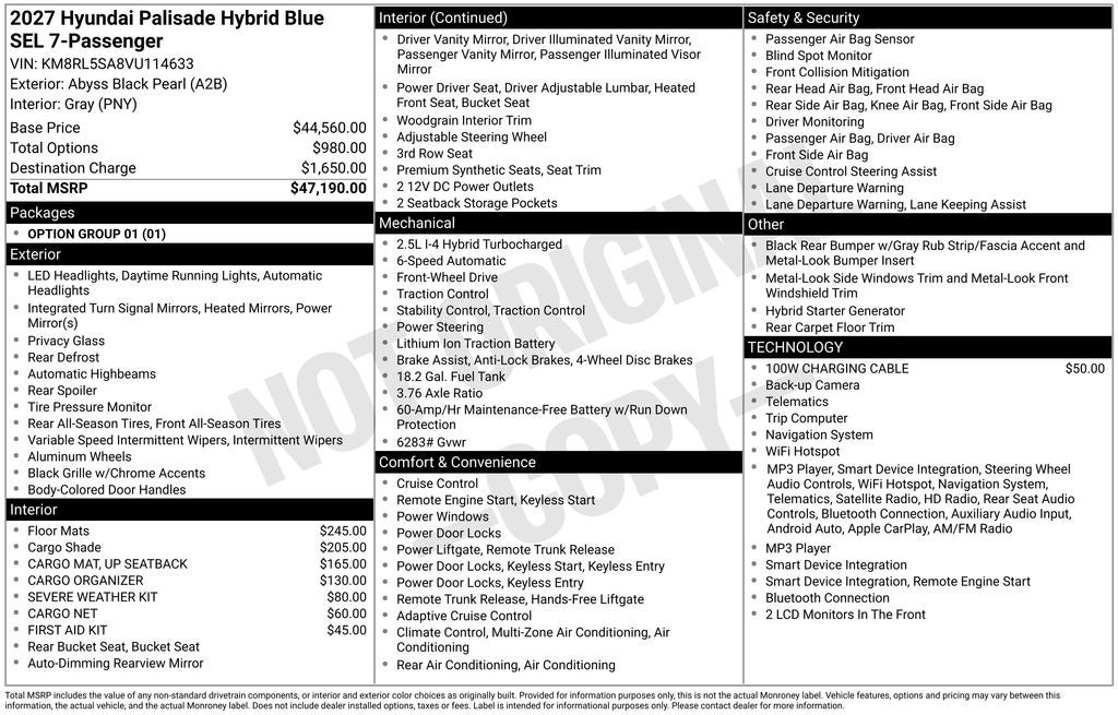 2027 Hyundai Palisade Hybrid Blue SEL 7 Passenger