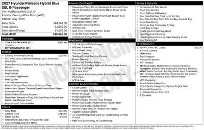 2027 Hyundai Palisade Hybrid Blue SEL 8 Passenger