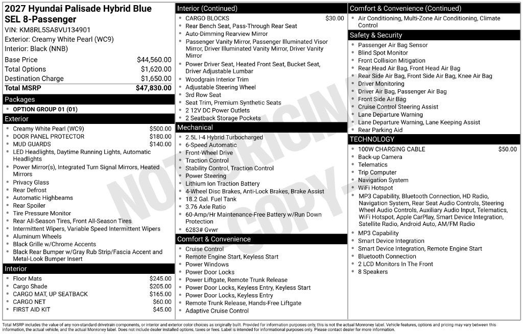 2027 Hyundai Palisade Hybrid Blue SEL 8 Passenger