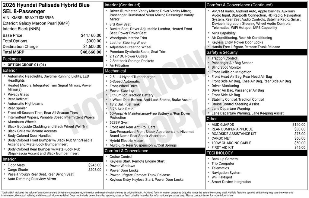 2026 Hyundai Palisade Hybrid Blue SEL 8 Passenger