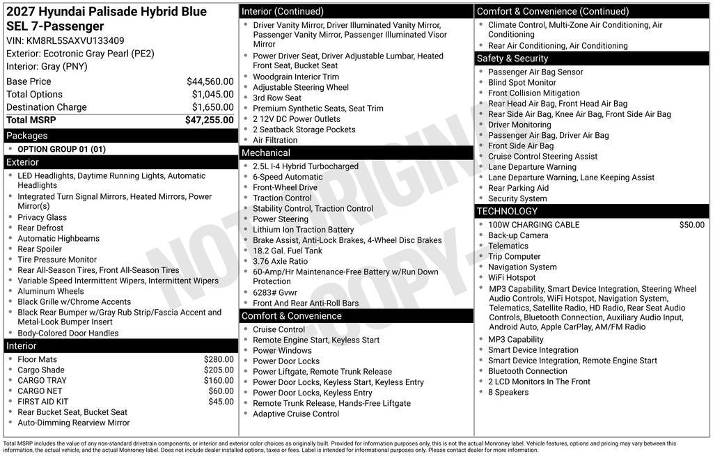 2027 Hyundai Palisade Hybrid Blue SEL 7 Passenger
