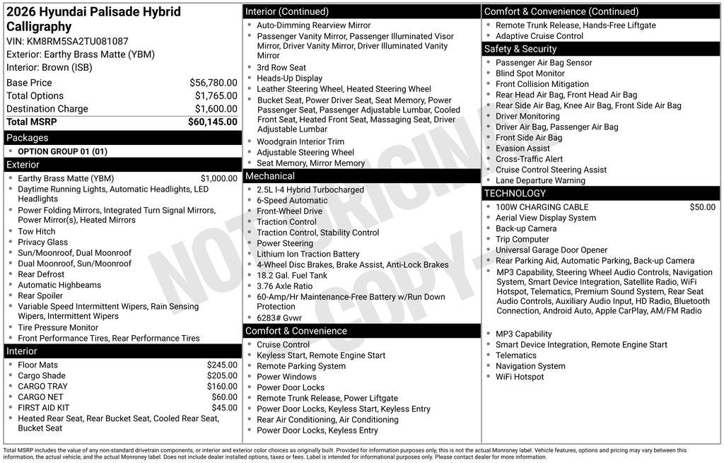 2026 Hyundai Palisade Hybrid Calligraphy