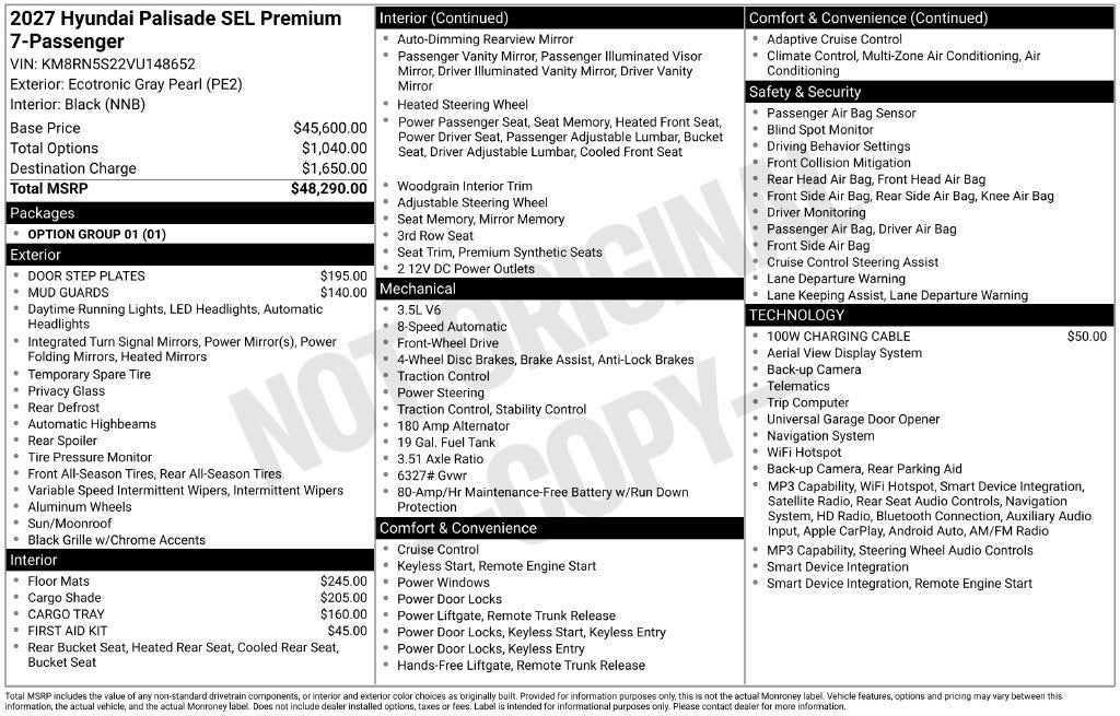 2027 Hyundai Palisade SEL Premium 7 Passenger