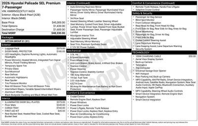 2026 Hyundai Palisade SEL Premium 7 Passenger
