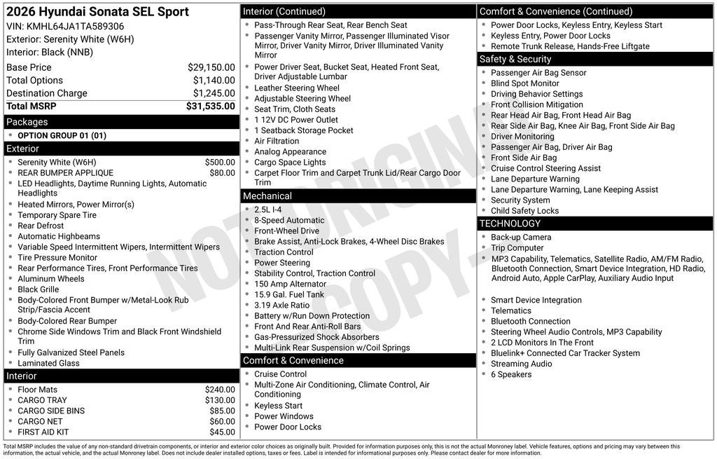 2026 Hyundai Sonata SEL Sport