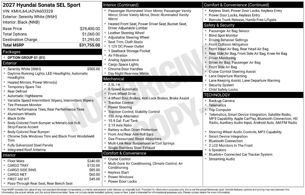 2027 Hyundai Sonata SEL Sport