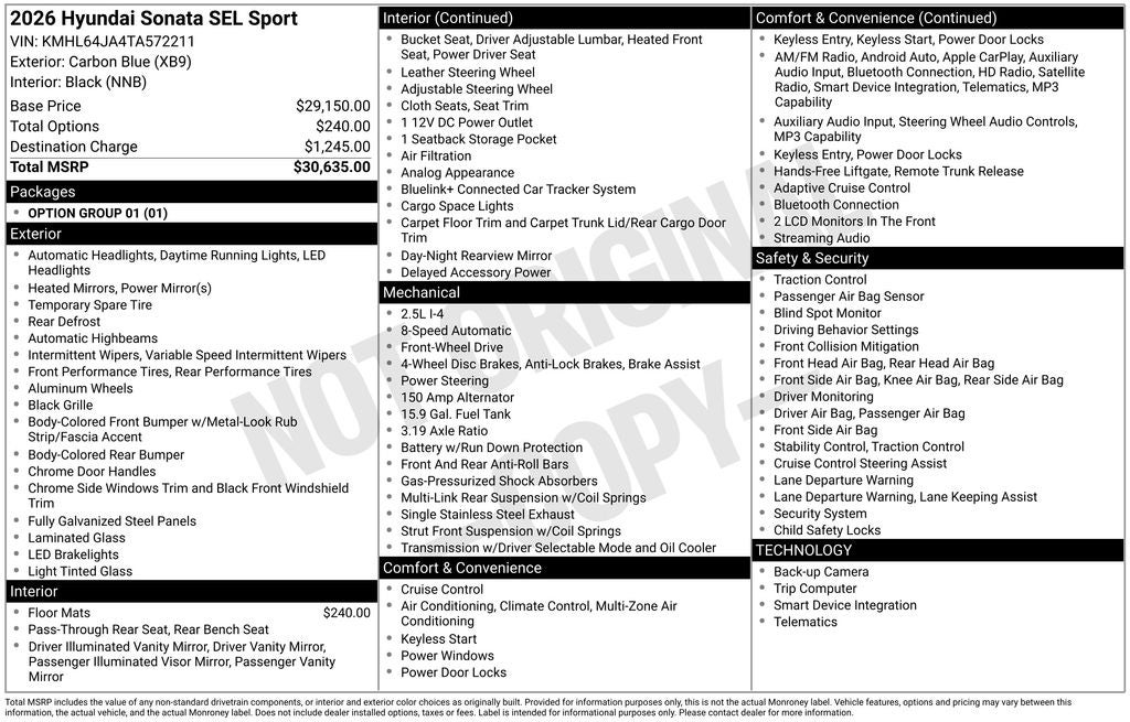 2026 Hyundai Sonata SEL Sport