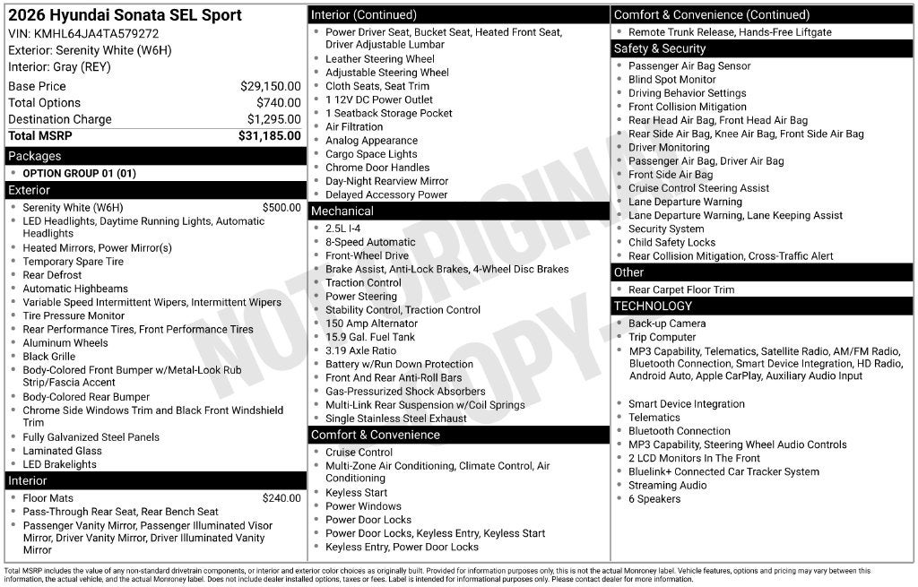 2026 Hyundai Sonata SEL Sport