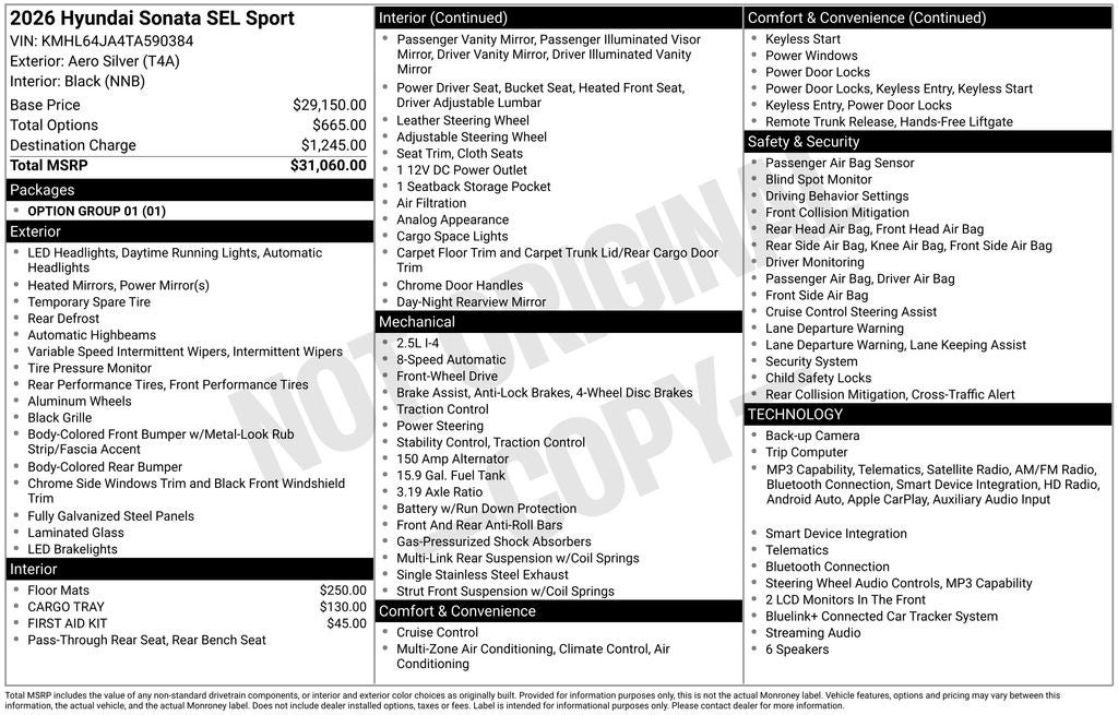 2026 Hyundai Sonata SEL Sport