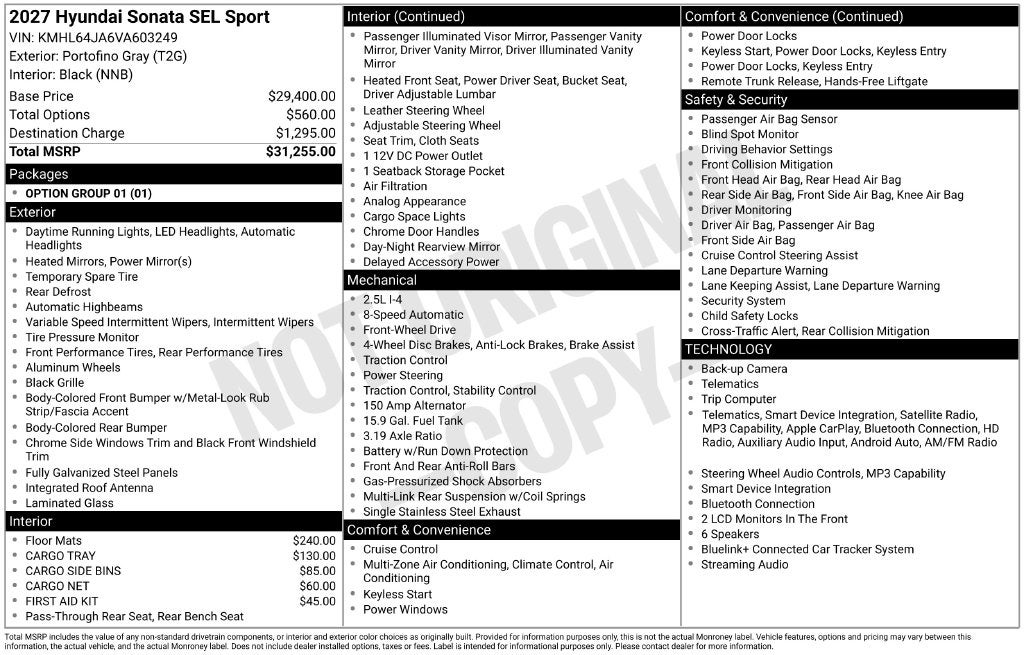 2027 Hyundai Sonata SEL Sport