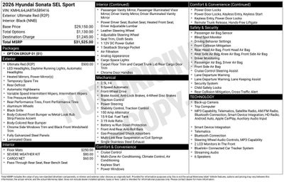 2026 Hyundai Sonata SEL Sport