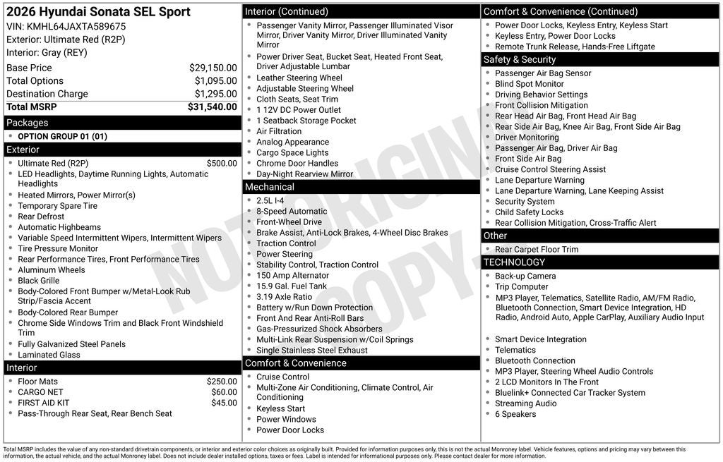 2026 Hyundai Sonata SEL Sport