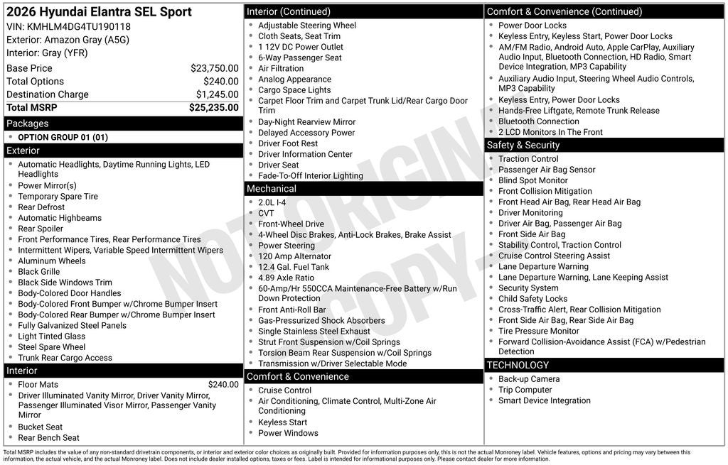 2026 Hyundai Elantra SEL Sport