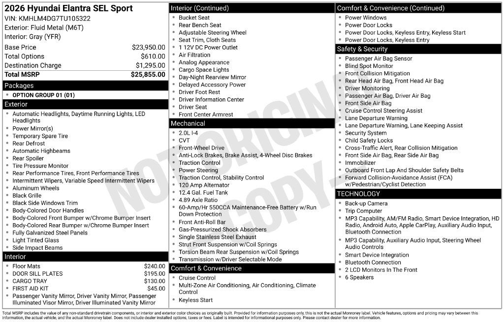2026 Hyundai Elantra SEL Sport