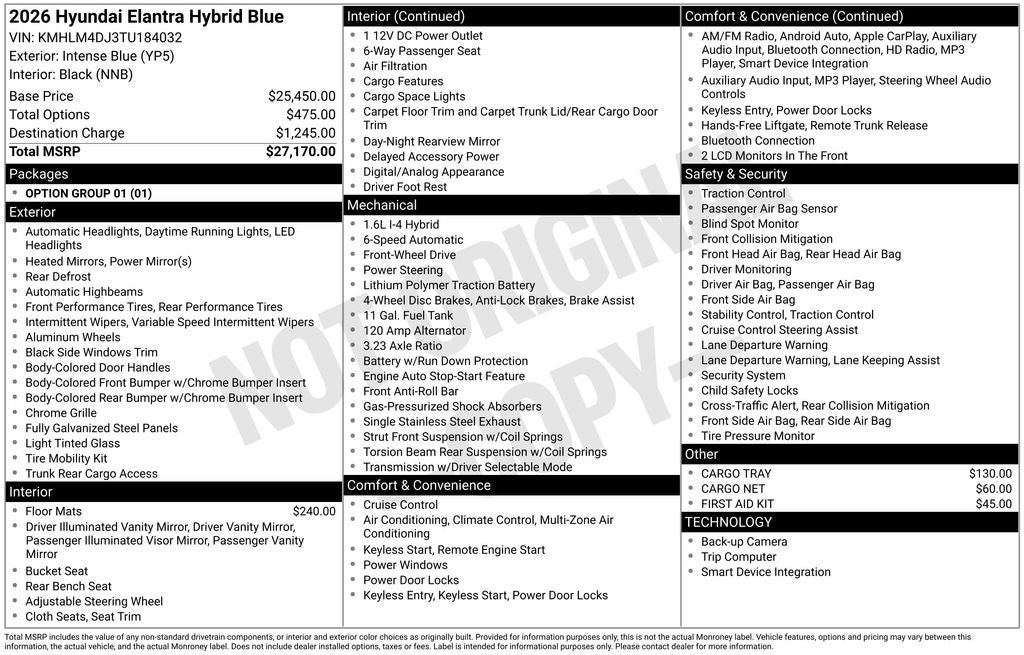 2026 Hyundai Elantra Hybrid Blue