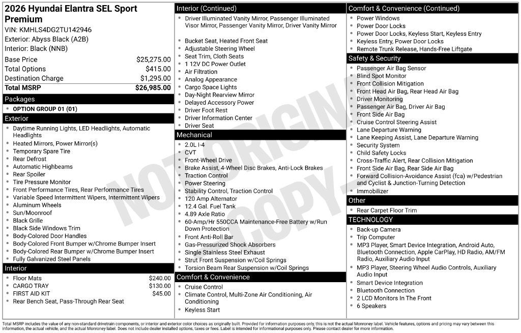 2026 Hyundai Elantra SEL Sport